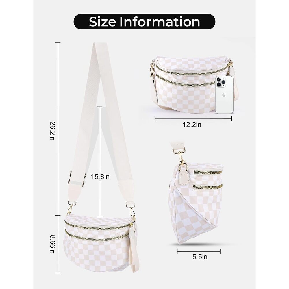 Checkered Crossbody Bum Bags for Women Nylon Checkered Purse Fanny Packs Sling - Picture 4 of 7